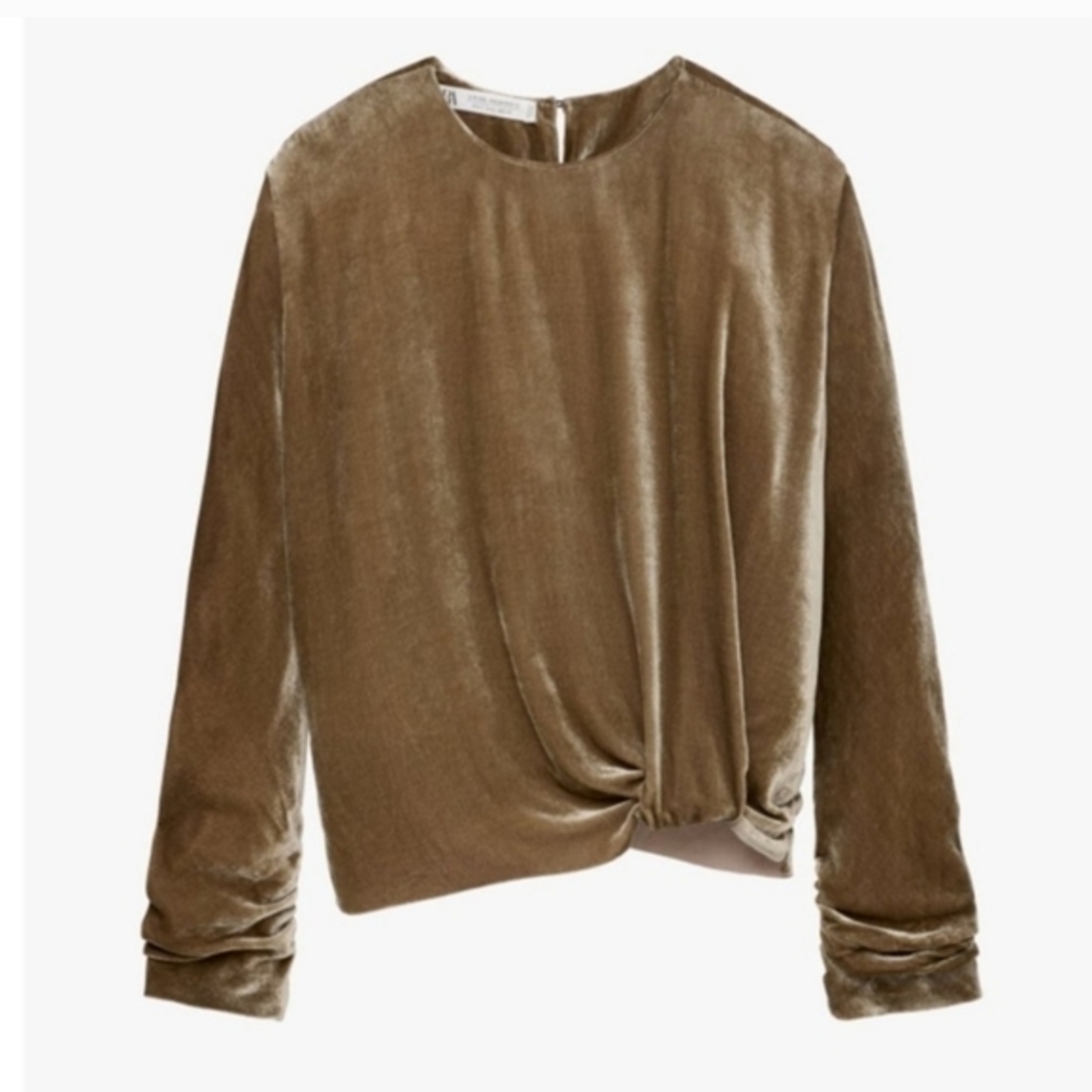Zara Taupe Gathered Women's Blouse